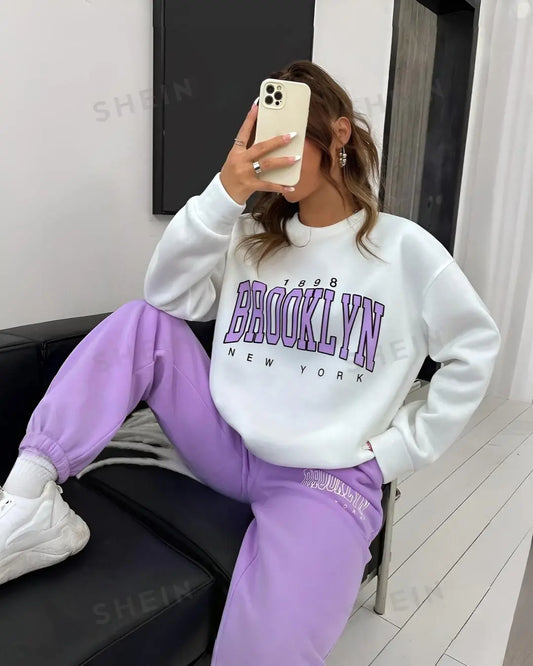 Winter Brooklyn print 2-piece co-ord set, a comfortable and stylish outfit.