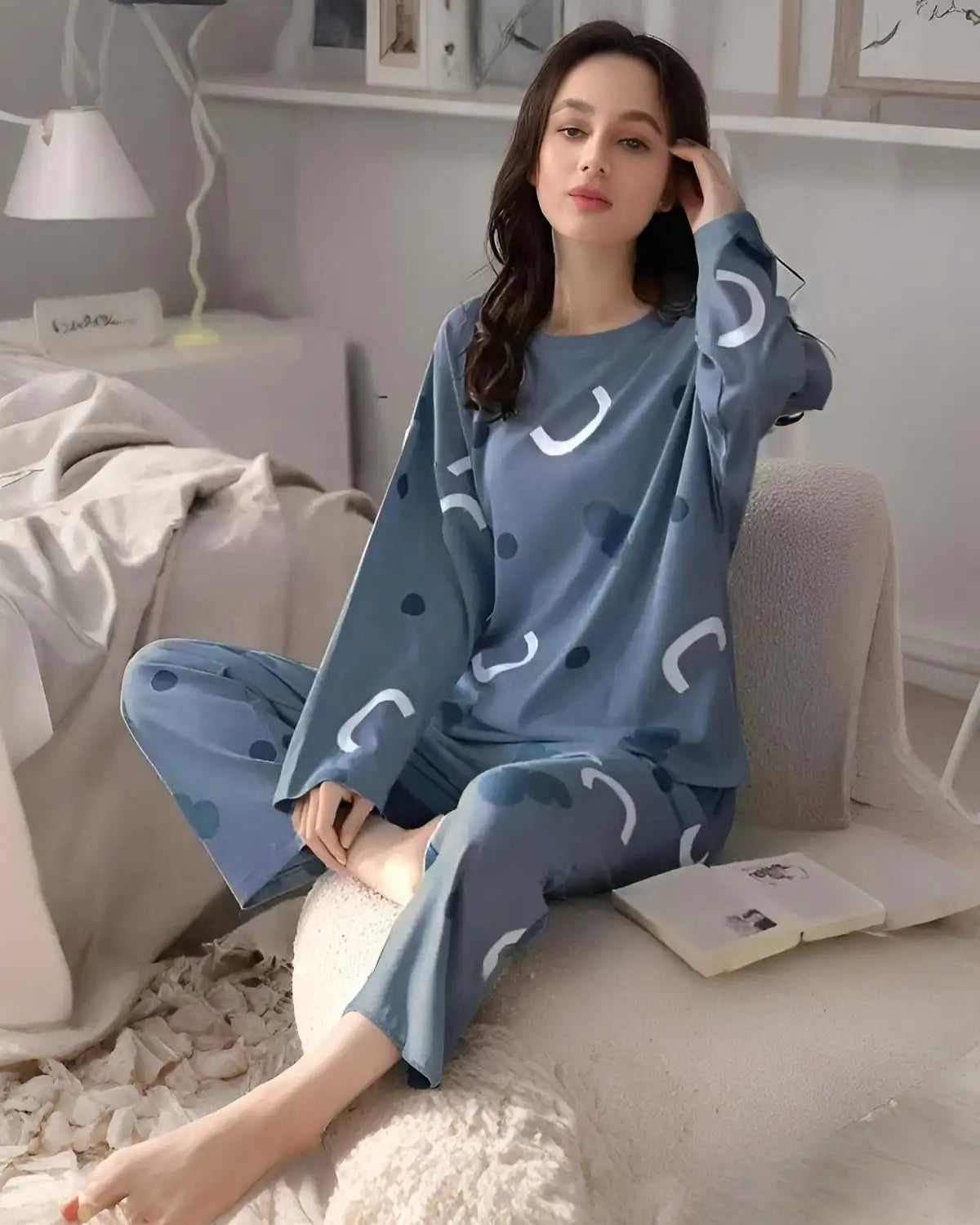Pattern-print cotton night suit for women in Pakistan