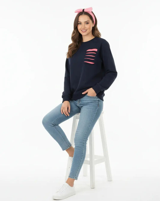 A warm winter sweatshirt with pockets on the front.