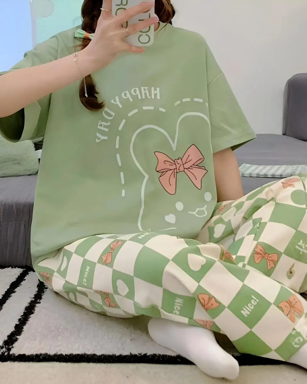 Olive green cotton night suit for women in Pakistan