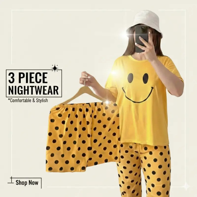 3 piece nightwear set for women soft comfortable sleepwear