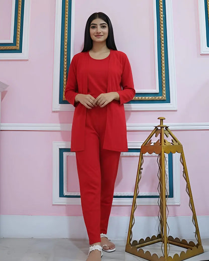 Elegant 3 Piece Red Nightwear Home & Sleepwear