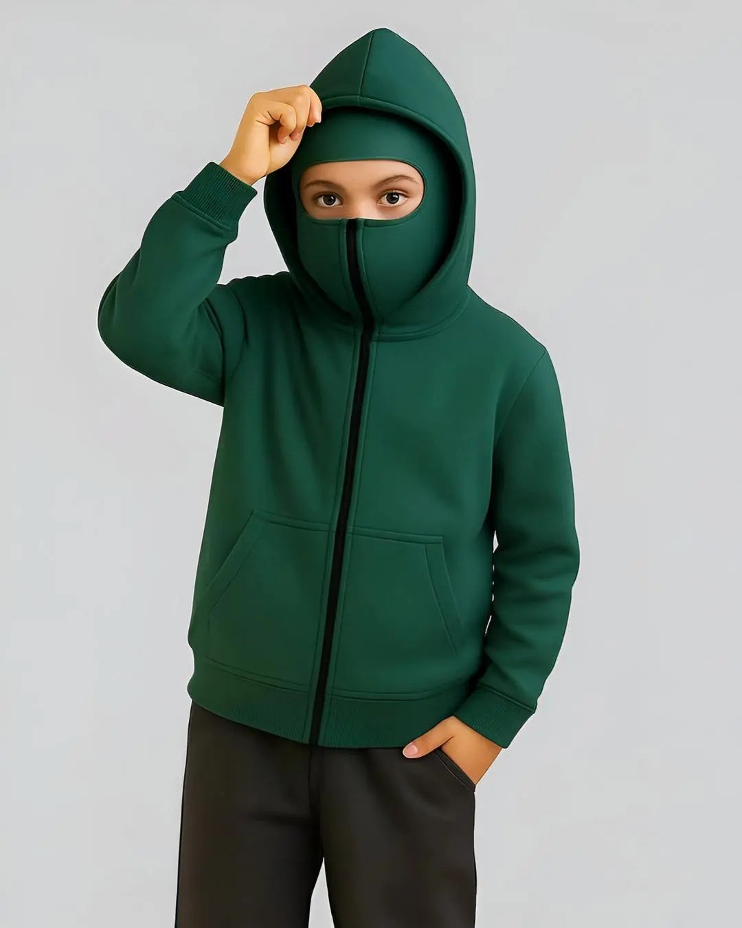 Baby Boy Bottle Green Zip-Up Ninja Hoodie Winter Wear