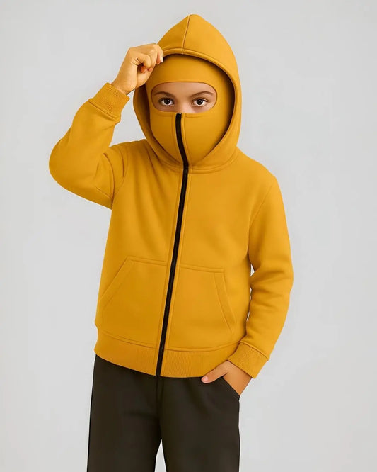 Mustard color baby boy zip-up ninja hoodie winter wear