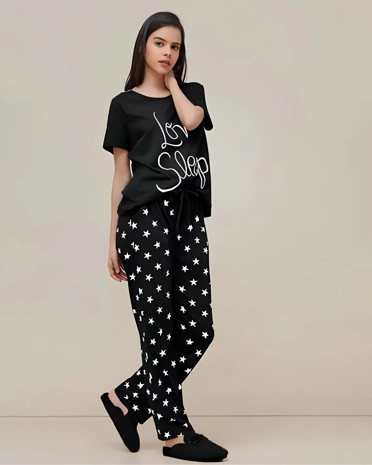 Black Love Sleep Designs night suit for women with white trim