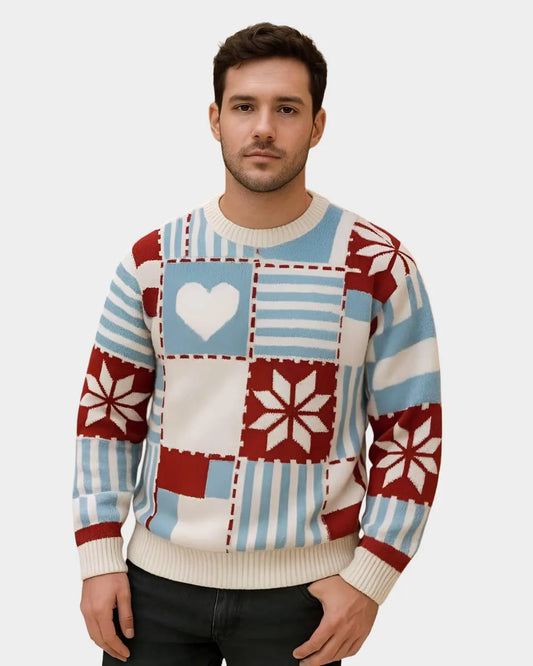 Cozy Patchwork Knit Sweater for Men – Soft & Stylish Casual Wear