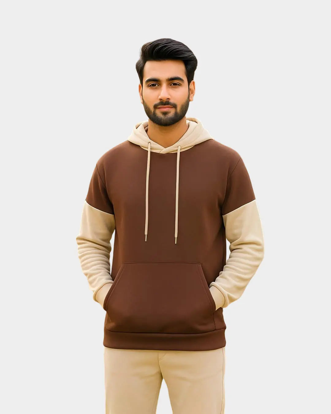 Cream Basic Hoodie front view – Comfortable casual hoodie