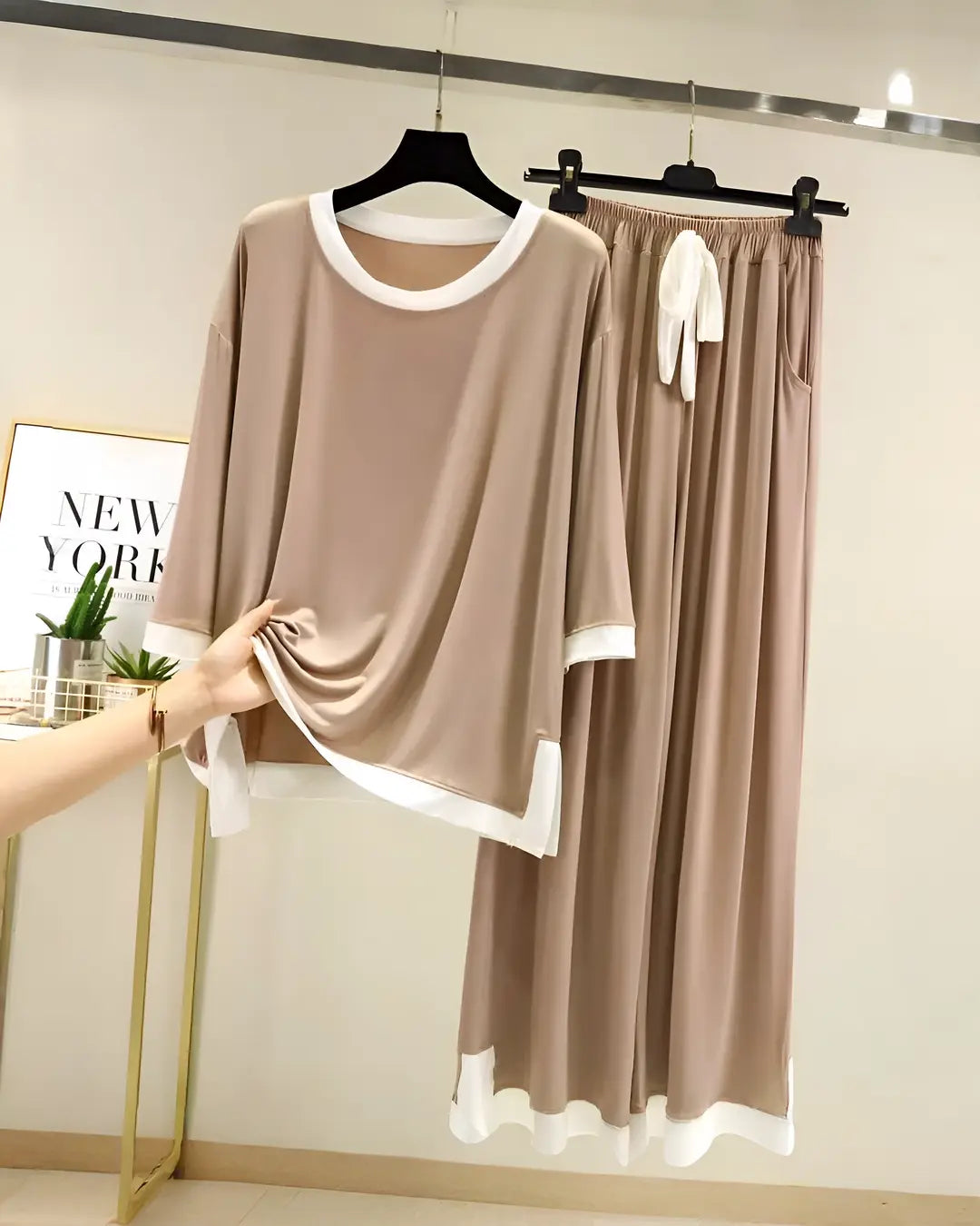 Creamy Palazzo Style Women Nightwear Set with soft comfortable fabric and relaxed-fit palazzo pants for sleep and lounge wear.