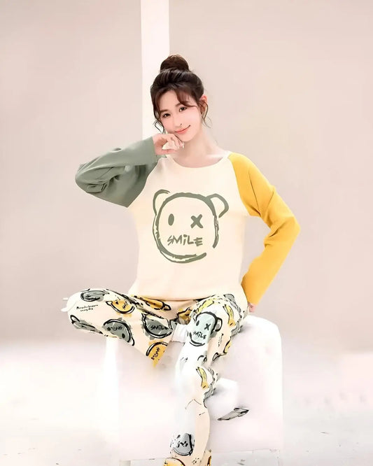 Cute bear full-sleeve cotton nightsuit for women in Pakistan