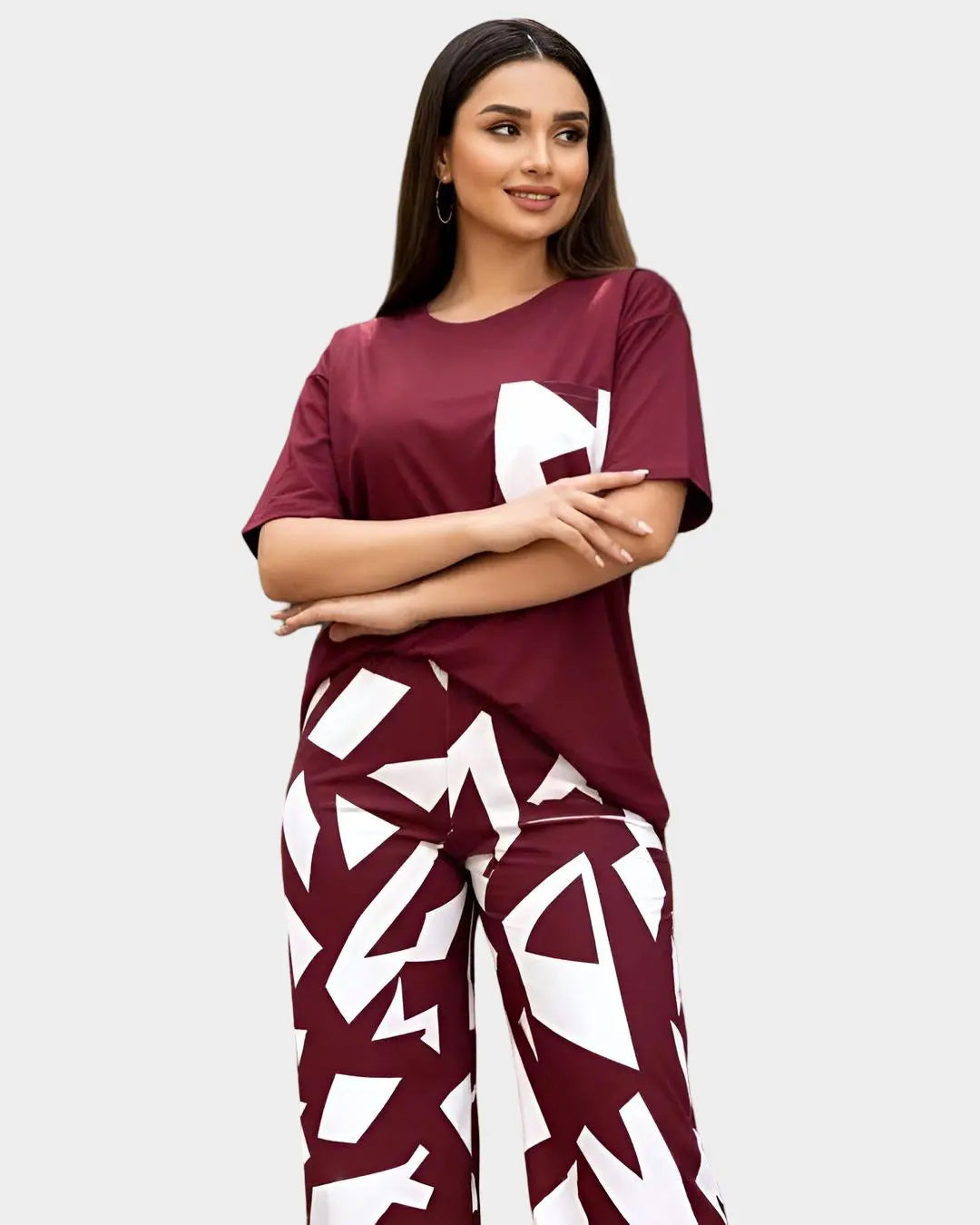 Dries Van Noten inspired pink white maroon floral nightwear set