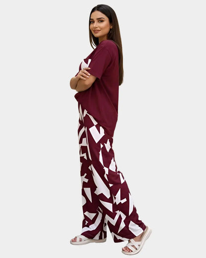 "Dries Van Noten white and maroon nightwear set – elegant comfortable women’s sleepwear"