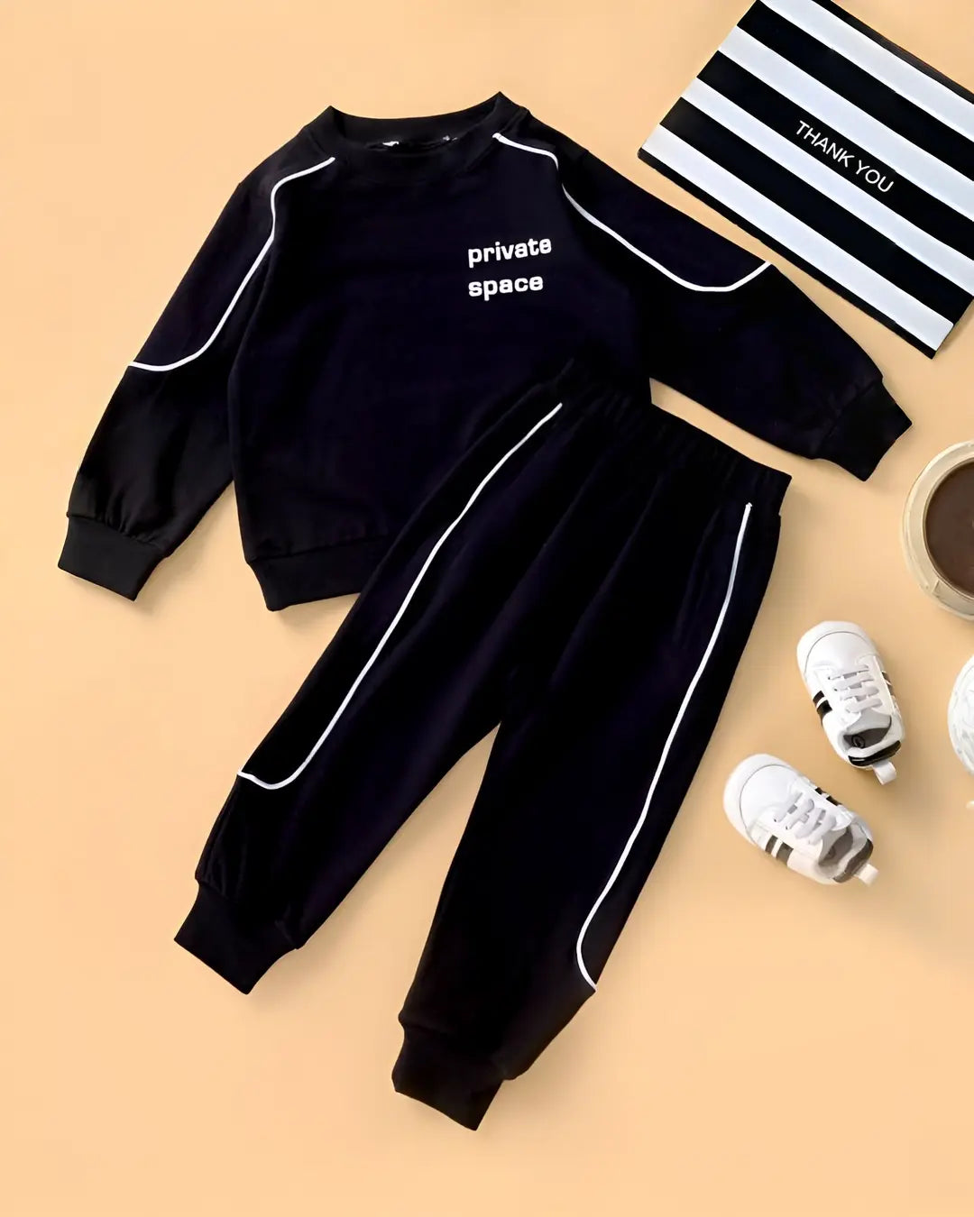 Kids Winter Fleece Suit – Black Private Space Print for kids in Pakistan