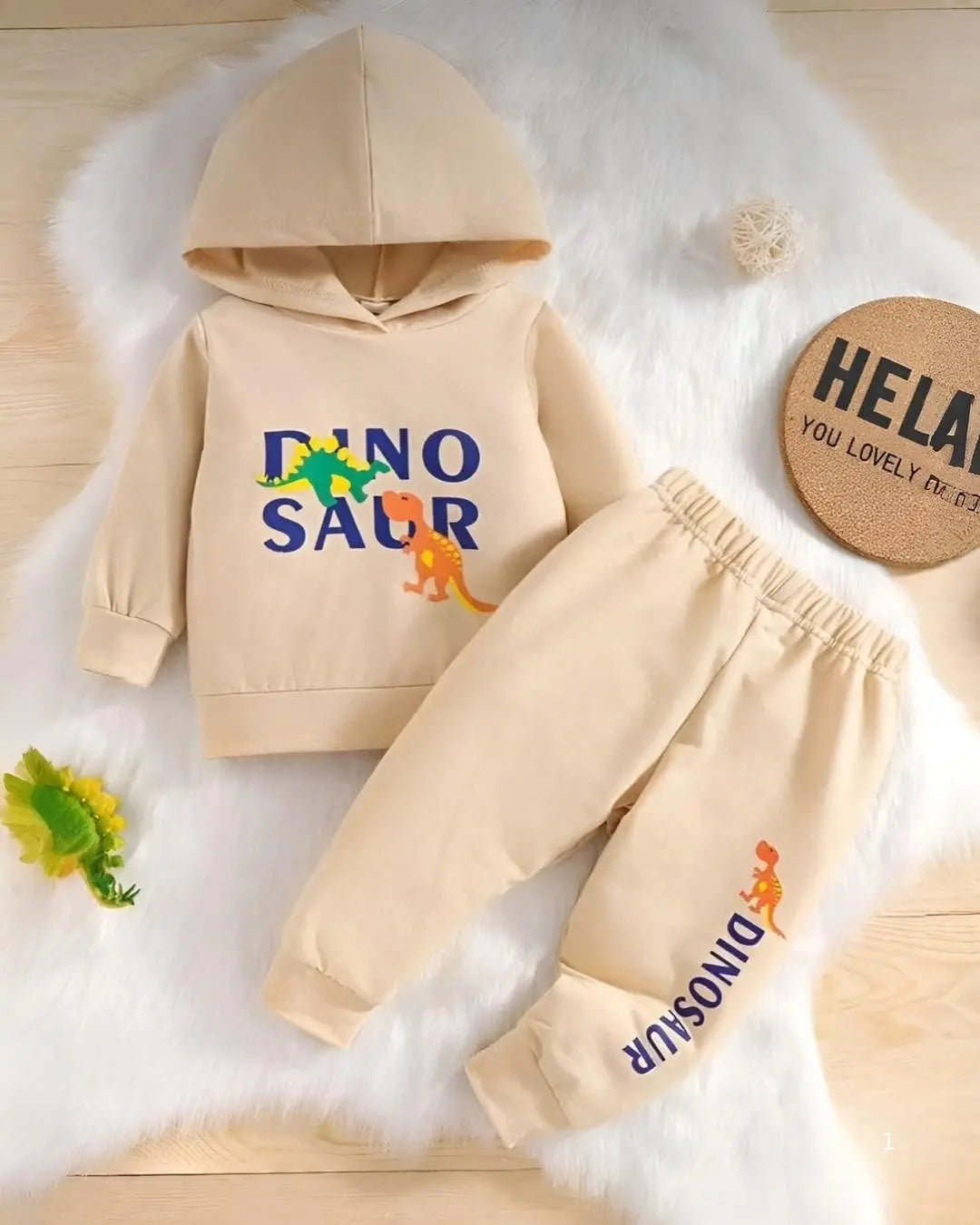 Kids wearing winter fleece suit with cute dinosaur print