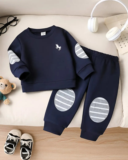 Kids Winter Fleece Suit—Navy Blue Horse Print in soft warm fleece by Trendy Wears