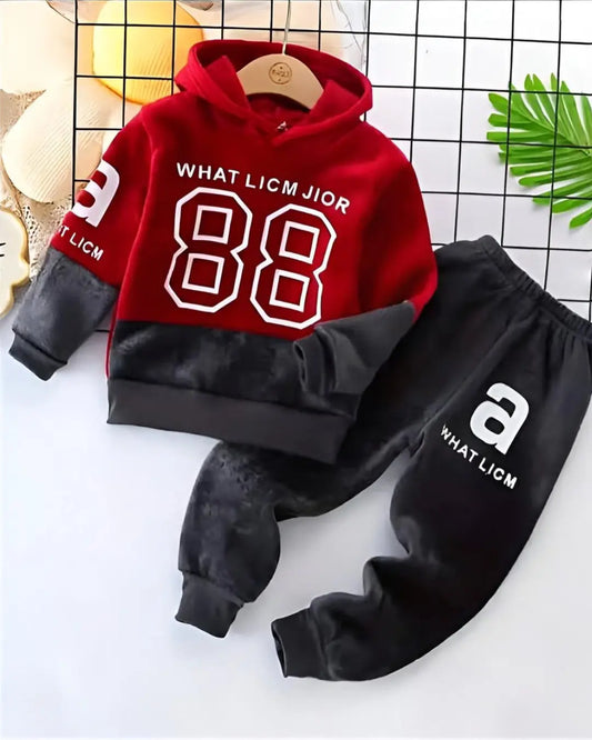 Kids Winter Fleece Suit – Red 88 Sport Print in soft fleece fabric
