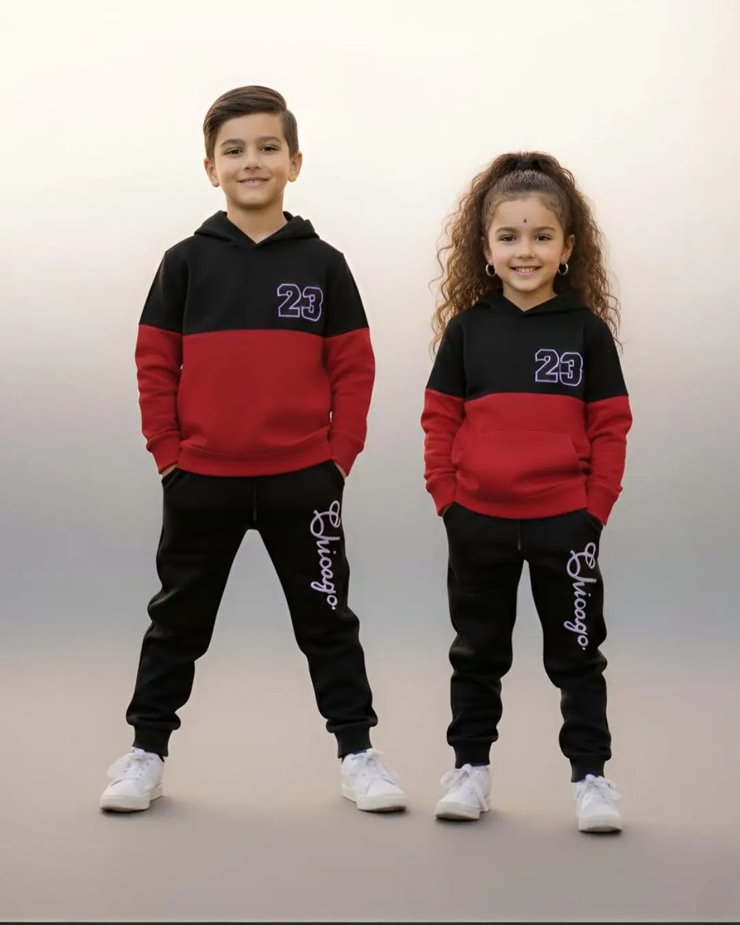 Kids Winter Fleece Suit – Red Panel 23 Sport Print in soft fleece fabric