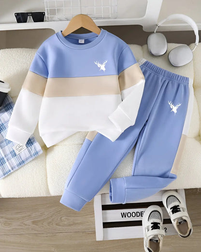 Kids Winter Fleece Suit—Sky Blue Panel Print in soft warm fleece by Trendy Wears