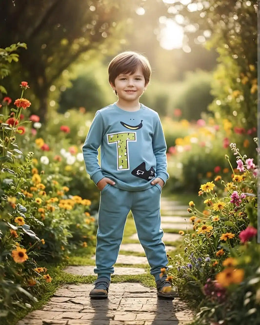 Kids Winter Fleece Suit—Sky T Rala Print in soft warm fleece