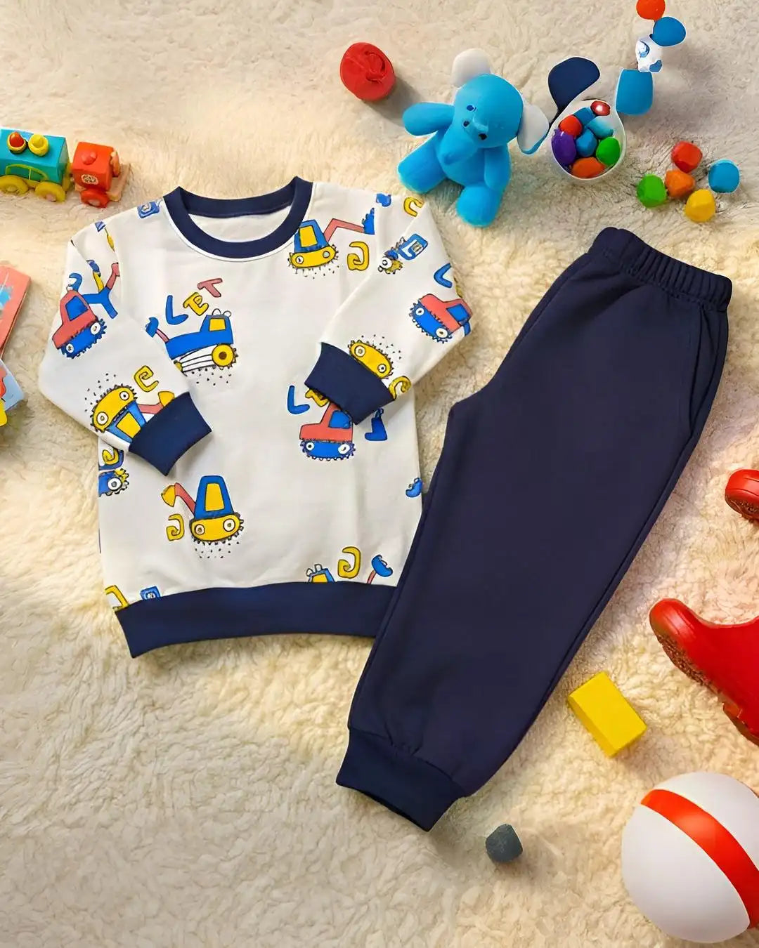 Kids Winter Fleece Suit – Truck Print in soft fleece fabric