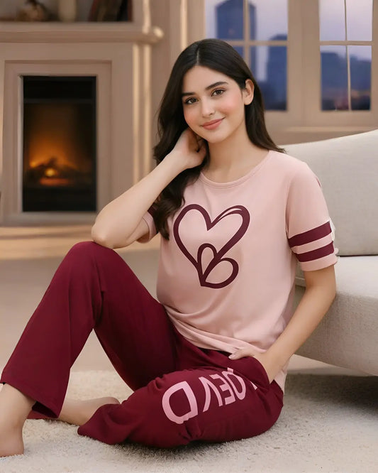 Loved Heart Print Pajama Set