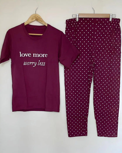 "Maroon Love More Print Nightgown for Women—Soft and Stylish Sleepwear"