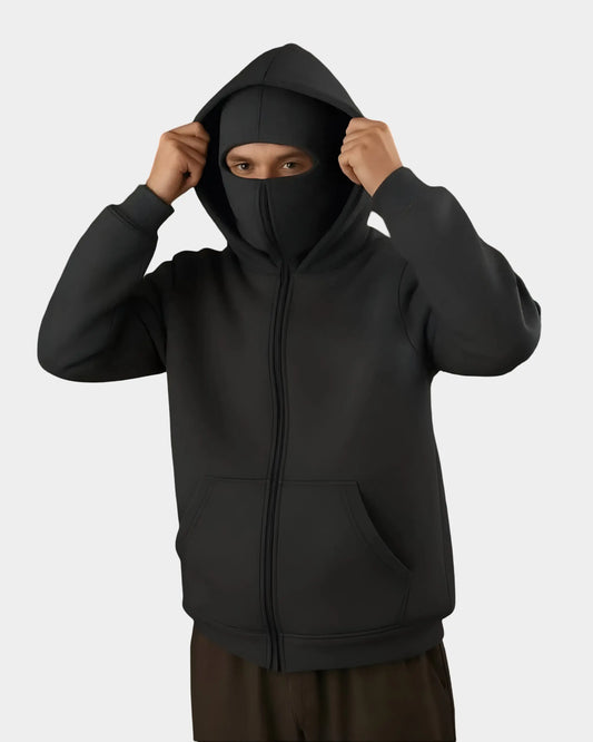 Men Balaclava Ninja Zipper Hoodie Charcoal Jacket