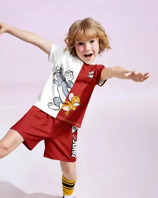 Unisex Red Tom & Jerry kids' suit, a fun, full-sleeve outfit for boys and girls.