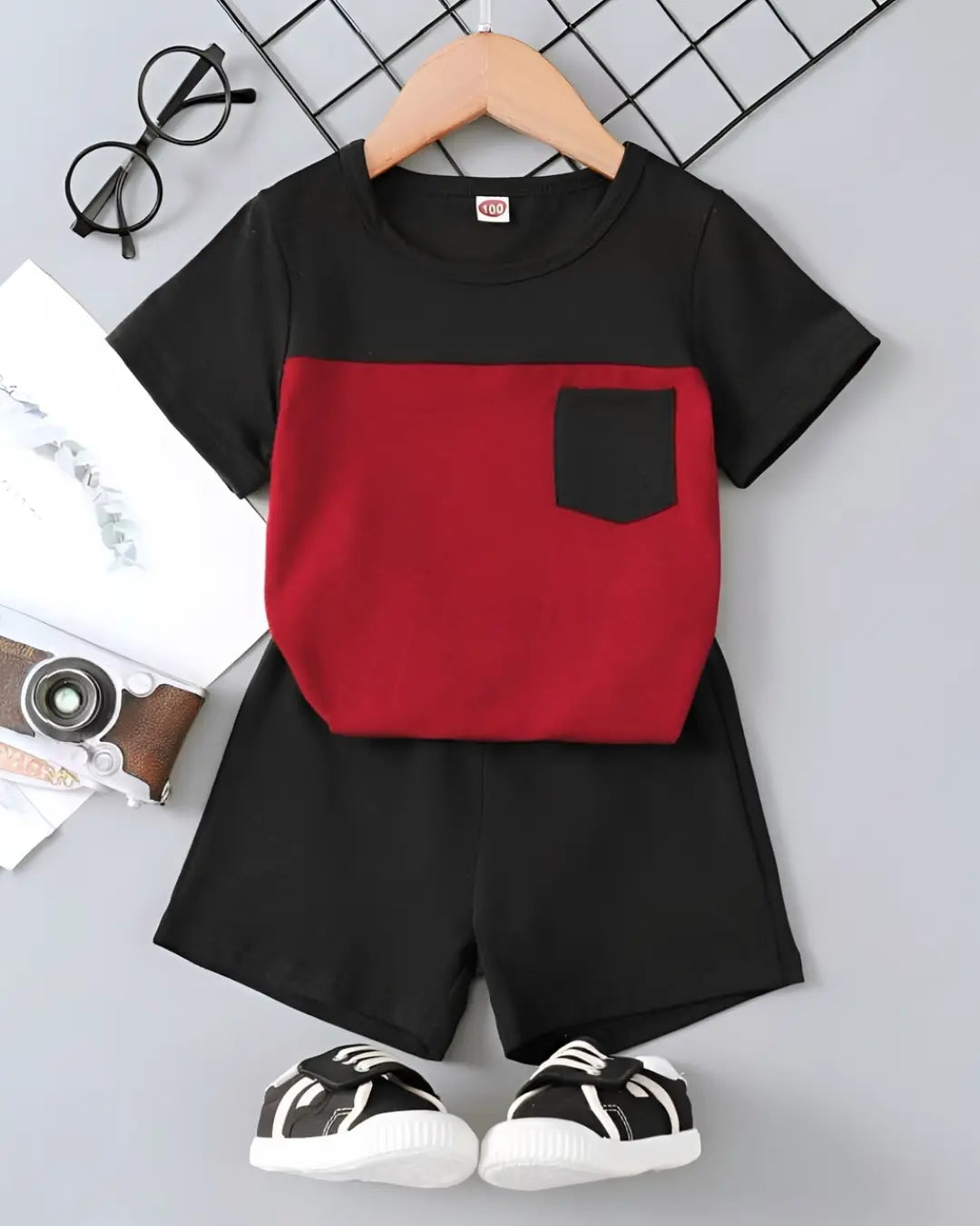 Red & Black Pocket Style Kids Casual Set Soft Comfortable Kids Outfit Pakistan