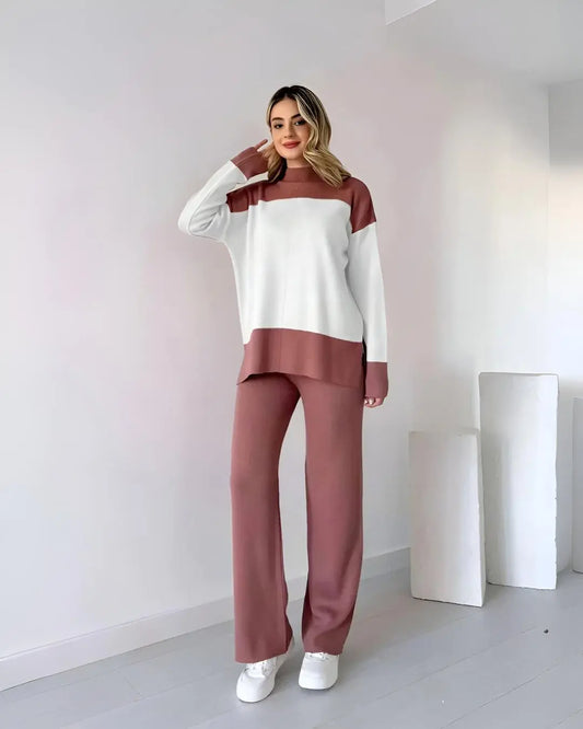 Reddish pink winter panel 2-piece co-ord set, a comfortable and stylish fleece outfit.
