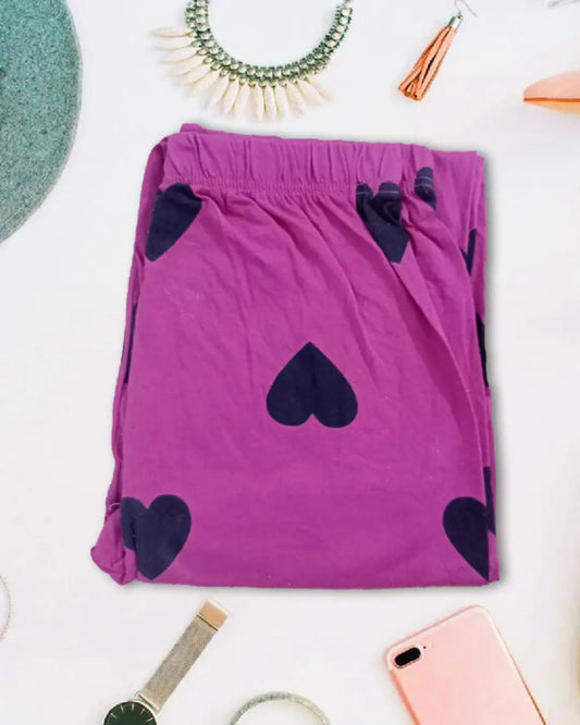 Shocking Pink Heart Print Trousers