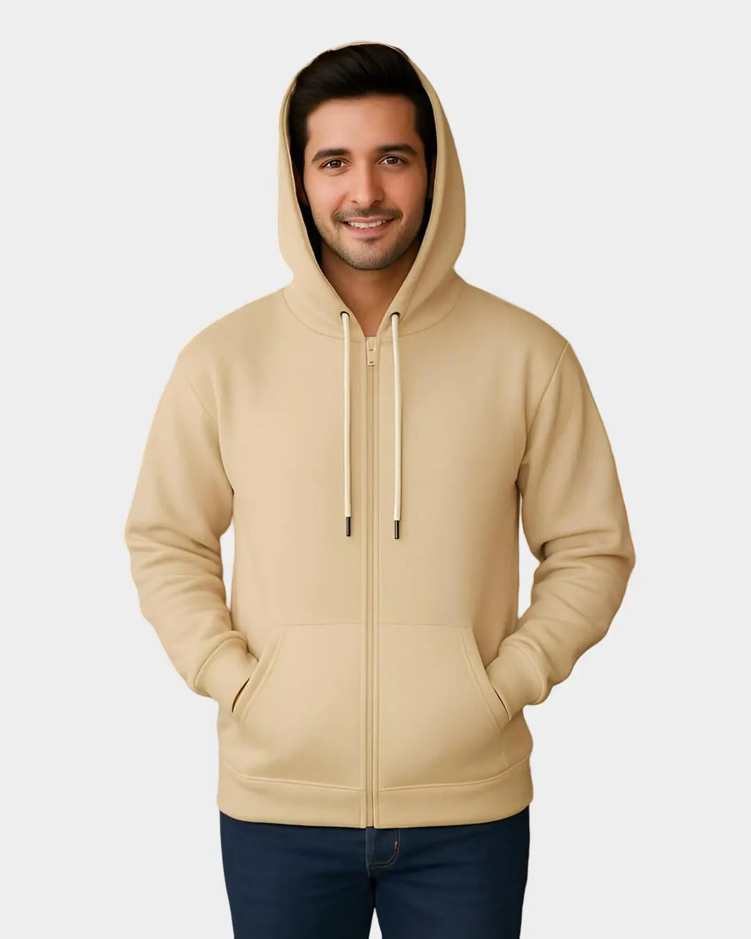 Beige Classic Hoodie with soft fleece fabric and classic winter design.