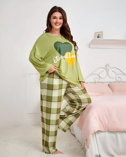 "Soft green bear print nightwear set for women – comfortable cozy sleepwear"
