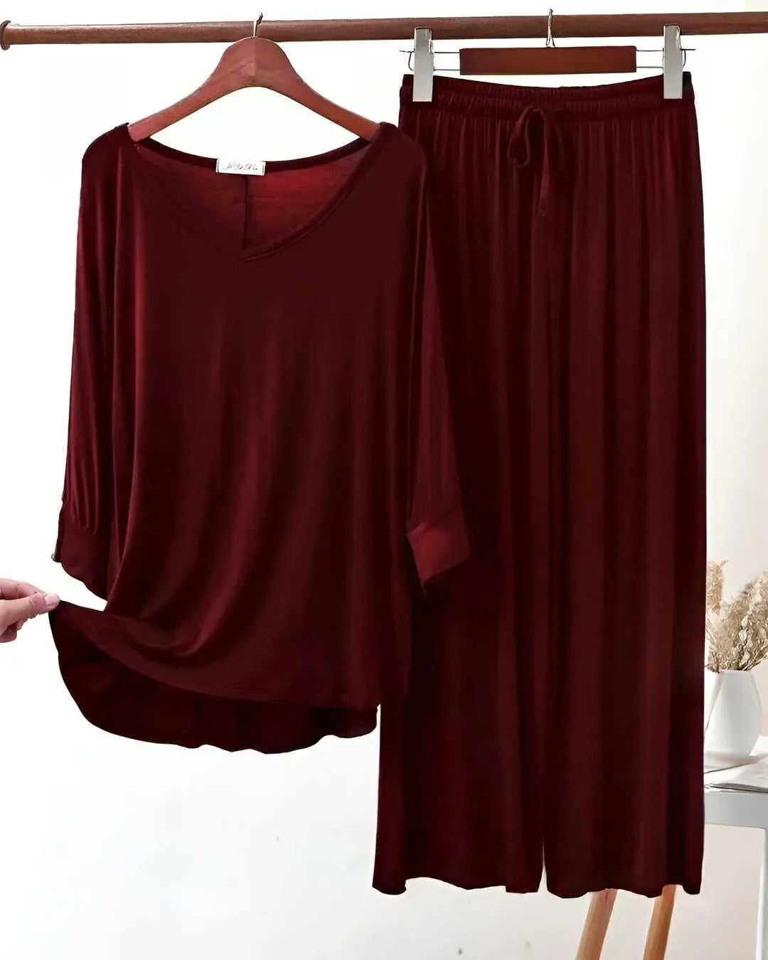 Maroon plazzo style night suit for women