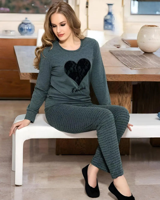 Women's black night suit with heart design – cotton sleepwear