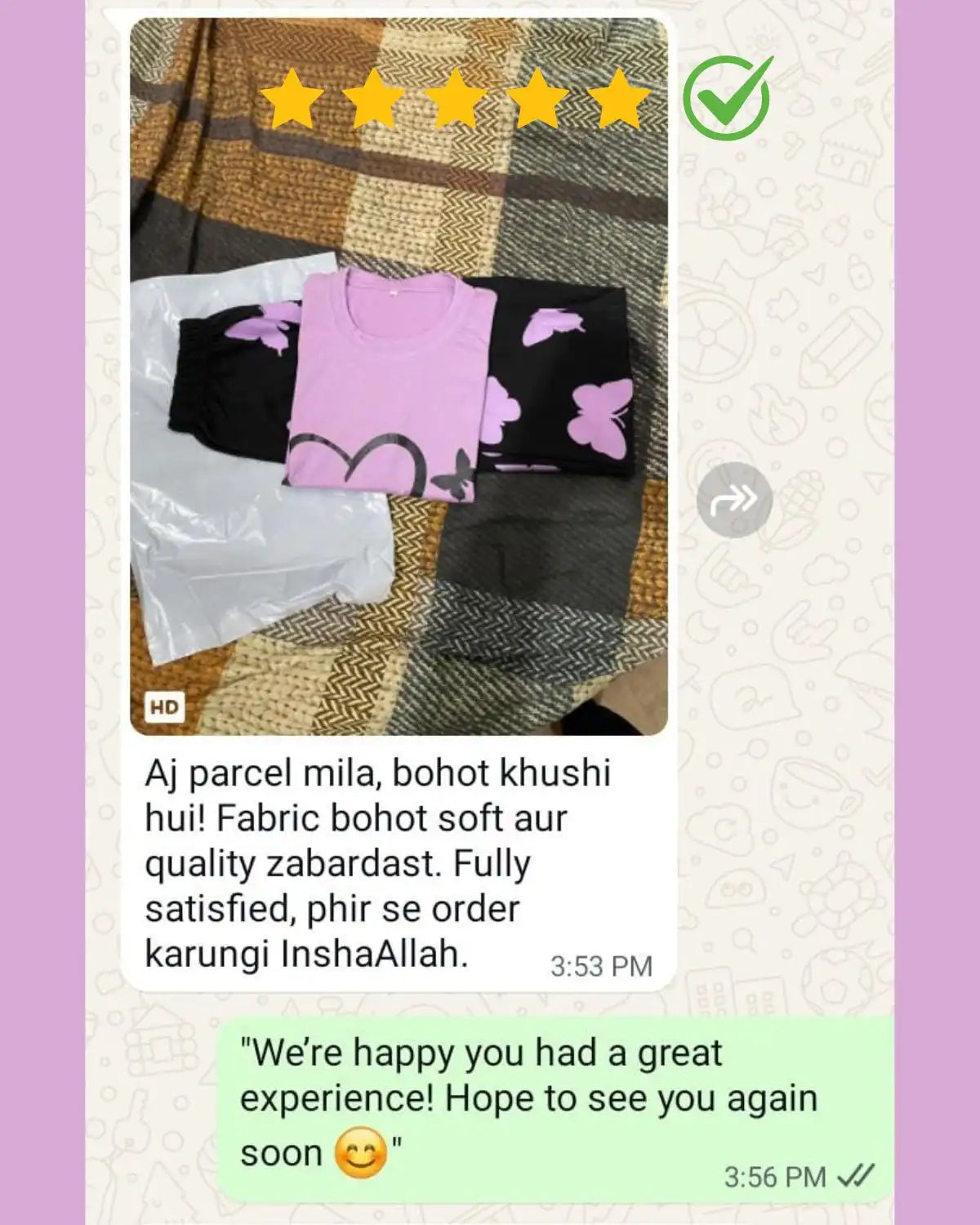 "Customer review of a cotton night suit highlighting comfort, quality fabric, and stylish design."