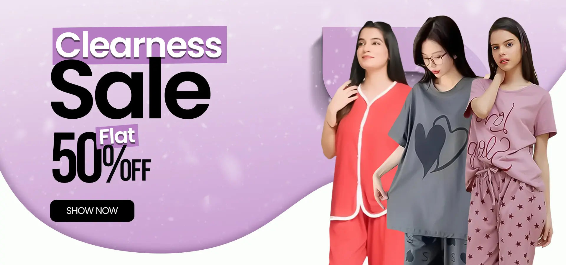 "Clearance sale banner flat 50% off on soft cotton jersey nightwear for women"